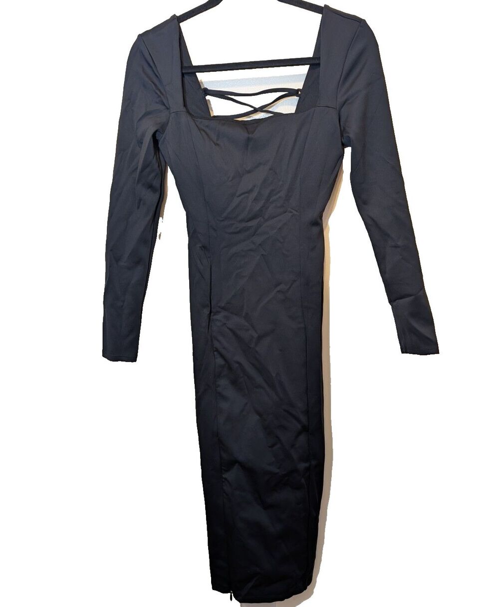 TA3 Squarey Long Sleeve Dress Midi Adjustable Front Zip Long Sleeve Size Small